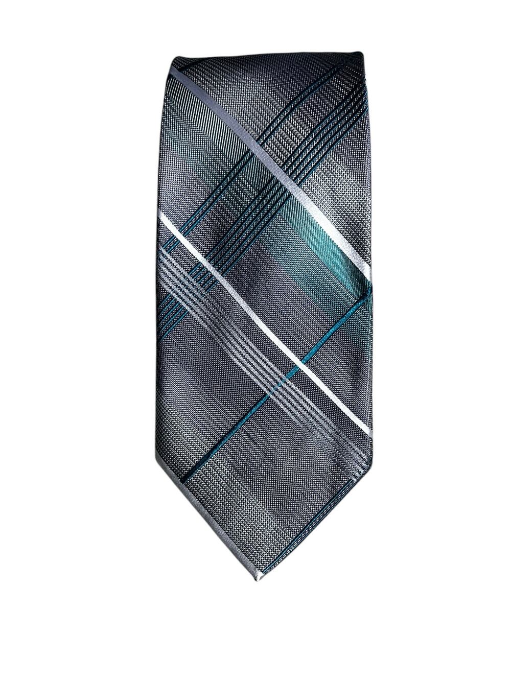 Van Heusen Gray Green Plaid Pattern 100% Silk Men’s Tie.